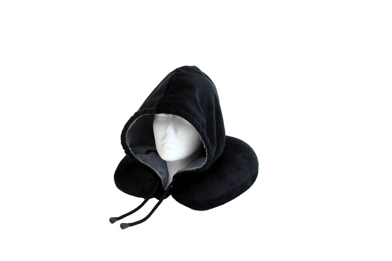 Wolf Essentials Wolf Essentials Fiber Filled Hoodie Neck Pillow Compact Perfect for Plane and Car Travel Black  Charcoal 