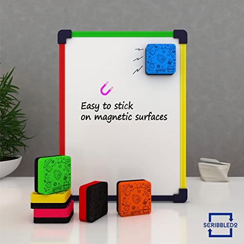 Scribbledo 6 Pack Dry Erase Erasers - Assorted Colors, Magnetic, Smudge Free for Kids, Students, Classroom, Home, School, Office - Image 4