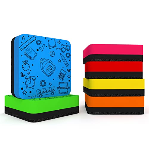Scribbledo 6 Pack Dry Erase Erasers - Assorted Colors, Magnetic, Smudge Free for Kids, Students, Classroom, Home, School, Office - Image 1