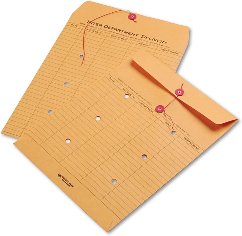 Quality Park Interoffice Envelopes with String and Button Closure, Brown Kraft, 10 x 13 Inches, 100 Count - Image 1
