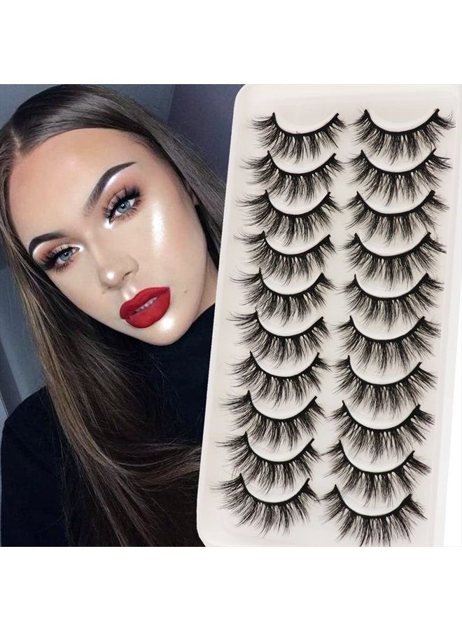 Veleasha Lashes Natural Look False Eyelashes 15mm 6D Faux Mink Lashes Soft Handmade Lightweight Eye Lashes Wispy 10 Pairs Pack (6D01) - Image 1