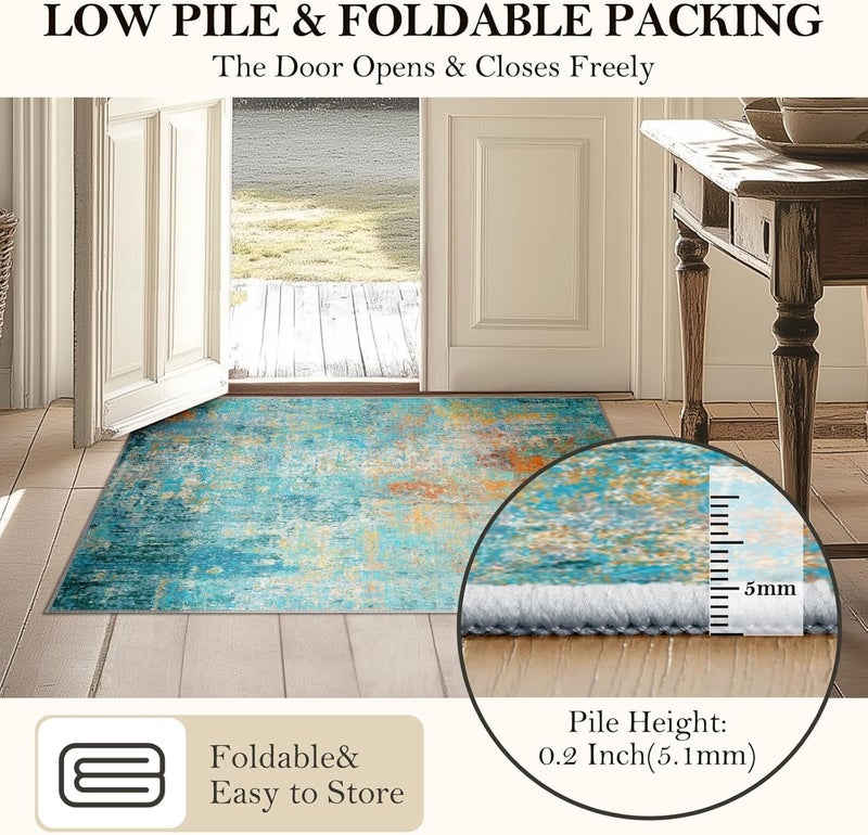 RELEANY Washable Area Rugs 3'x5' Non-Slip Modern Abstract Soft for Living Room Entryway Bedroom Nursery  Print Pattern  Teal Blue Green Orange Rust Red Coloreful - Image 5