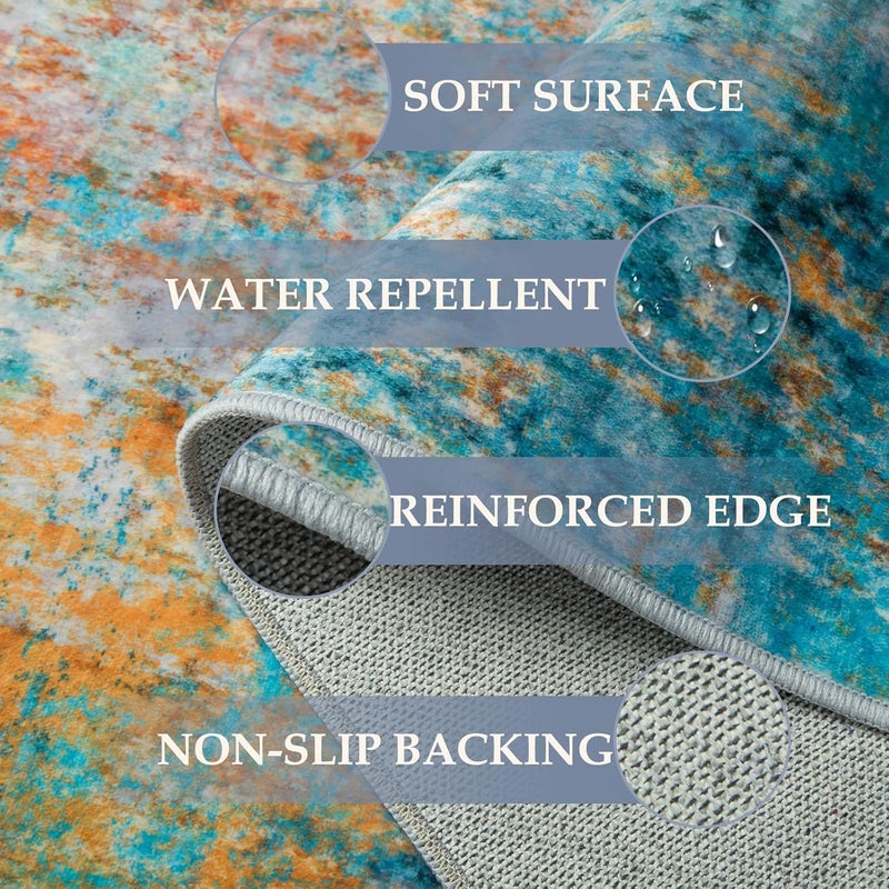 RELEANY Washable Area Rugs 3'x5' Non-Slip Modern Abstract Soft for Living Room Entryway Bedroom Nursery  Print Pattern  Teal Blue Green Orange Rust Red Coloreful - Image 3