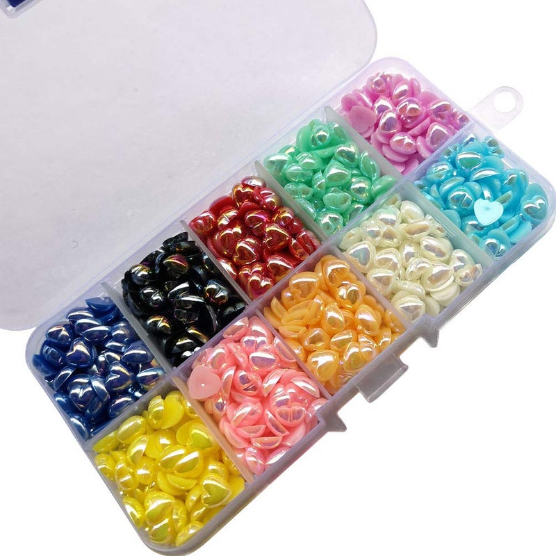 Chenkou Craft 1000pcs 8mm Assorted 10 AB Colors Love Heart No Hole Bead Flat Back Gem Scrapbook Craft DIY Beads + Plastic Box (8mm) - Image 1