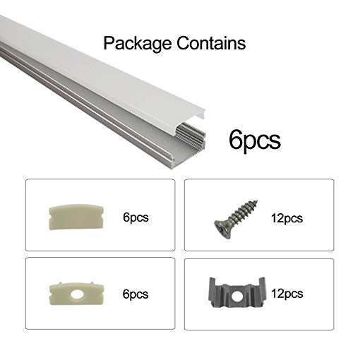 HAMRVL 6-Pack 30cm/1ft 17.2x7mm Led Aluminum Channel System U Shape with Cover, Led Strip Light Diffuser with White End Caps and Mounting Clips Accessories for Under Counter Light Fixture for Indoor - Image 3