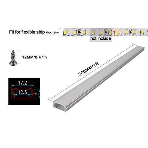 HAMRVL 6-Pack 30cm/1ft 17.2x7mm Led Aluminum Channel System U Shape with Cover, Led Strip Light Diffuser with White End Caps and Mounting Clips Accessories for Under Counter Light Fixture for Indoor - Image 2