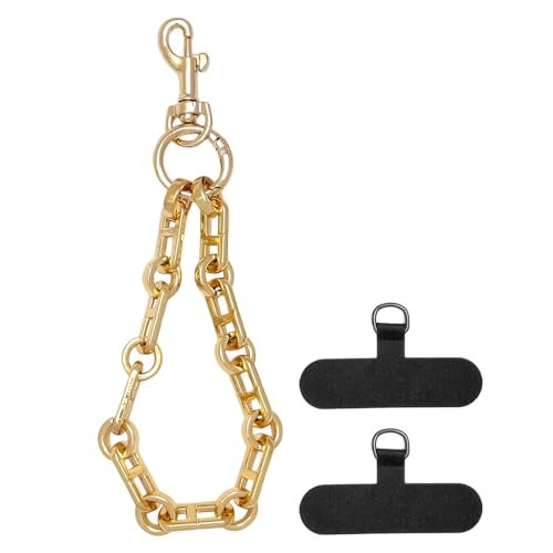 Nalefow Phone Wrist Strap with Metal Chain Phone Lanyard Wrist with 2 Tether Tabs Metal Leather Cellphone Charm Chain (Gold Chain) - Image 1