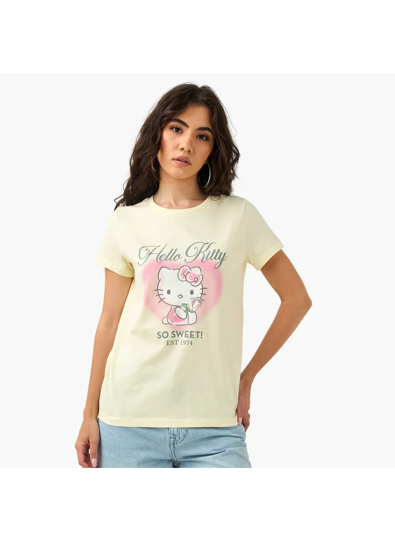 SP Characters Hello Kitty Print T-shirt with Crew Neck