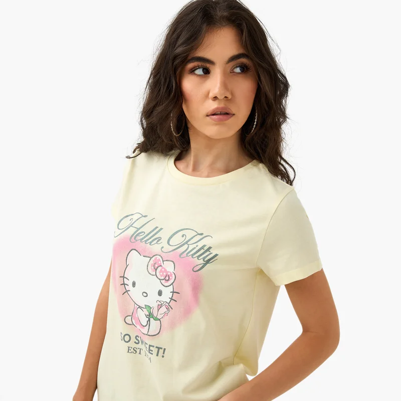 SP Characters Hello Kitty Print T-shirt with Crew Neck