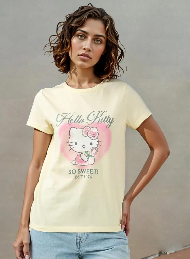 Hello Kitty Print Crew Neck T-shirt