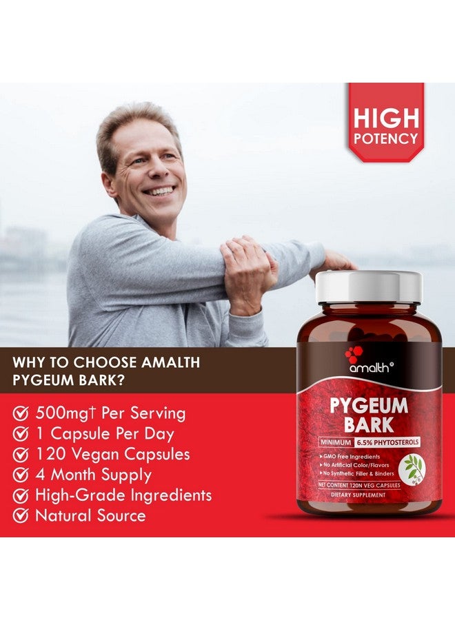 AMALTH Pygeum Bark Extract Powder 500 Mg Higher Potency (6.5% Phytosterols) Supports Urinary Tract & Prostate Health Men Herbal Supplements 120 Capsules (Non Gmo) - Image 5