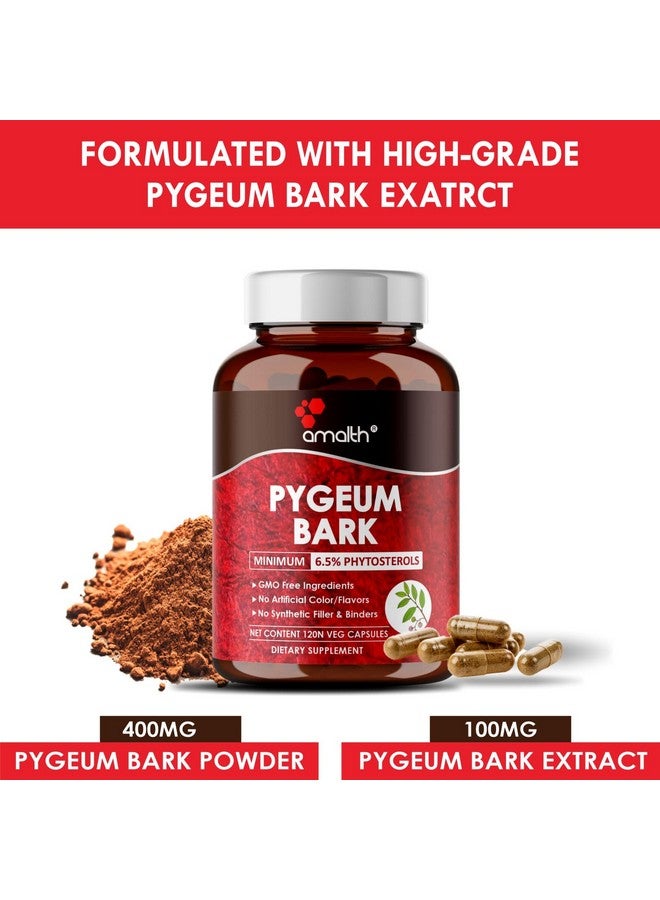 AMALTH Pygeum Bark Extract Powder 500 Mg Higher Potency (6.5% Phytosterols) Supports Urinary Tract & Prostate Health Men Herbal Supplements 120 Capsules (Non Gmo) - Image 4
