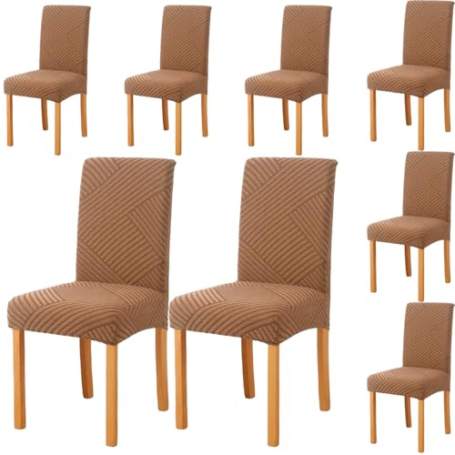 Styleys Jacquard Chair Cover Stretch Removable Washable Dining Chair Cover Protector Seat Slipcover (Pack of 8, Khaki, JDMC9) - Image 1