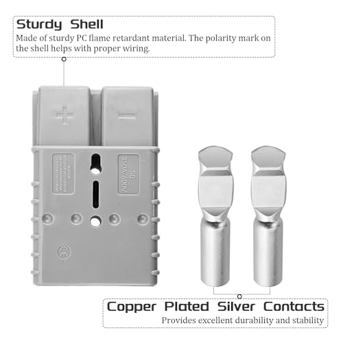 WMYCONGCONG 350A Battery Quick Disconnect Connector Plug Kit 2/0 AWG 600V Battery Power Connector Plug for Trailer Winch Connector Grey (350A) - Image 3