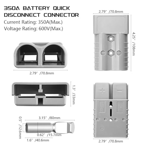 WMYCONGCONG 350A Battery Quick Disconnect Connector Plug Kit 2/0 AWG 600V Battery Power Connector Plug for Trailer Winch Connector Grey (350A) - Image 2