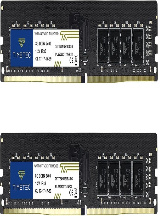 تايم تيك مجموعة Timetec Premium سعة 16 جيجابايت (2 × 8 جيجابايت) DDR4 2400 ميجاهرتز PC4-19200 غير ECC غير مخزنة مؤقتًا 1.2 فولت CL17 1Rx8 رتبة واحدة 288 دبوس UDIMM ترقية وحدة ذاكرة RAM للكمبيوتر المكتبي (مجموعة سعة 16 جيجابايت (2 × 8 جيجابايت)) - Image 1