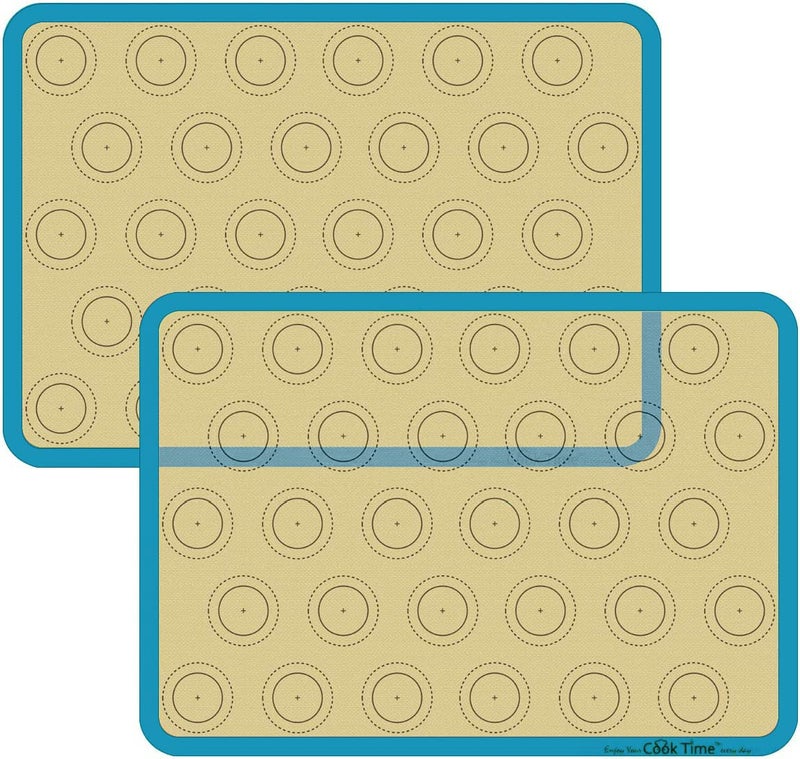 Macaron Silicone Baking Mat Set of 2 Non Stick Silicon Macaroon Baking Sheet Cookie LinerBPA FreeReusableHalf SheetPerfect Cooking Kit for MacaronsPastryCake and Bread Making Blue