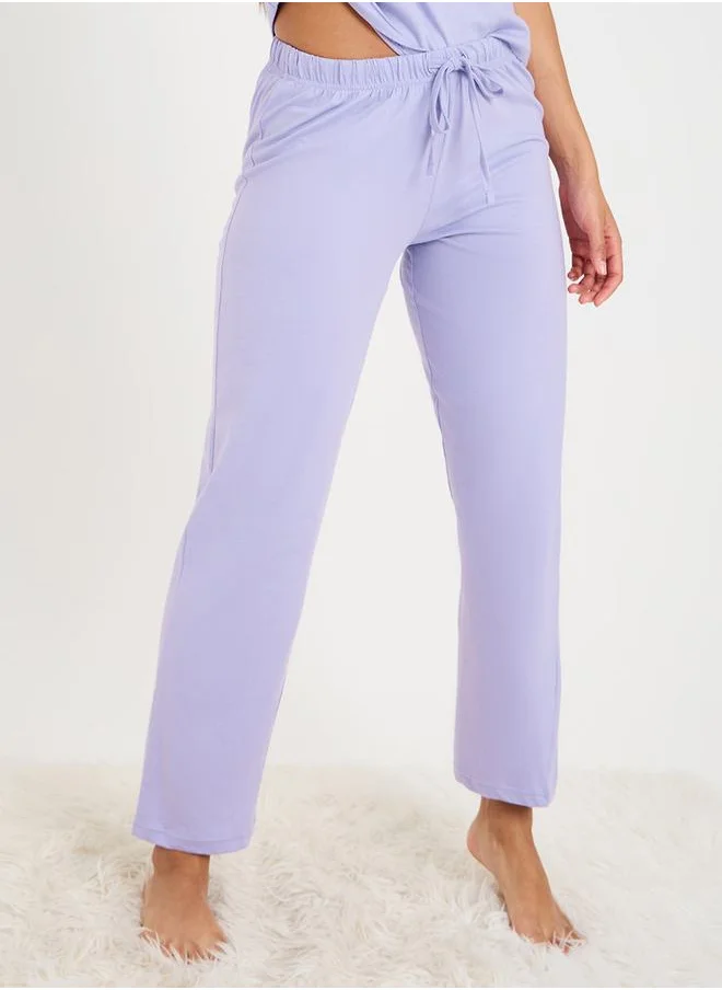 Styli Solid Cotton T-Shirt & Pyjama Set