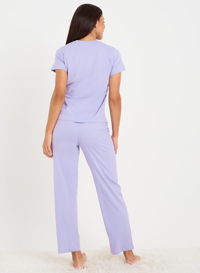 Styli Styli Solid Cotton T-Shirt and Pyjama Set  - Image 5