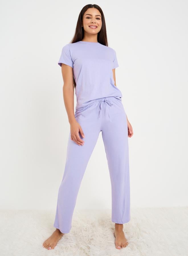 Styli Styli Solid Cotton T-Shirt and Pyjama Set  - Image 1