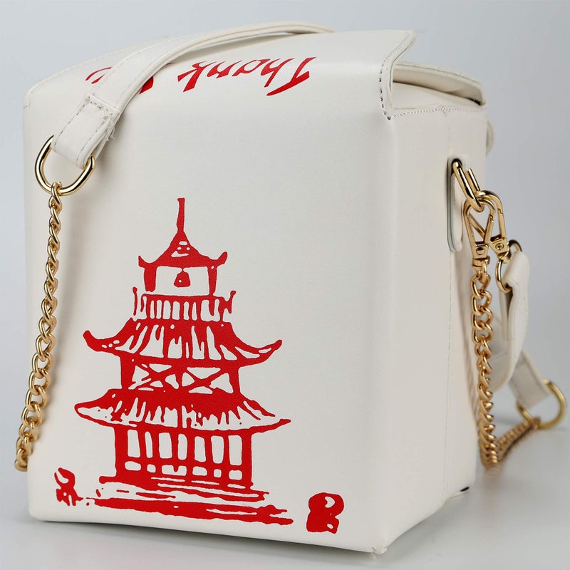 Ondeam Tower Print Crossbody Shoulder Bag,Pu Chinese Takeout Box Totes Purse for Women(White) - Image 2