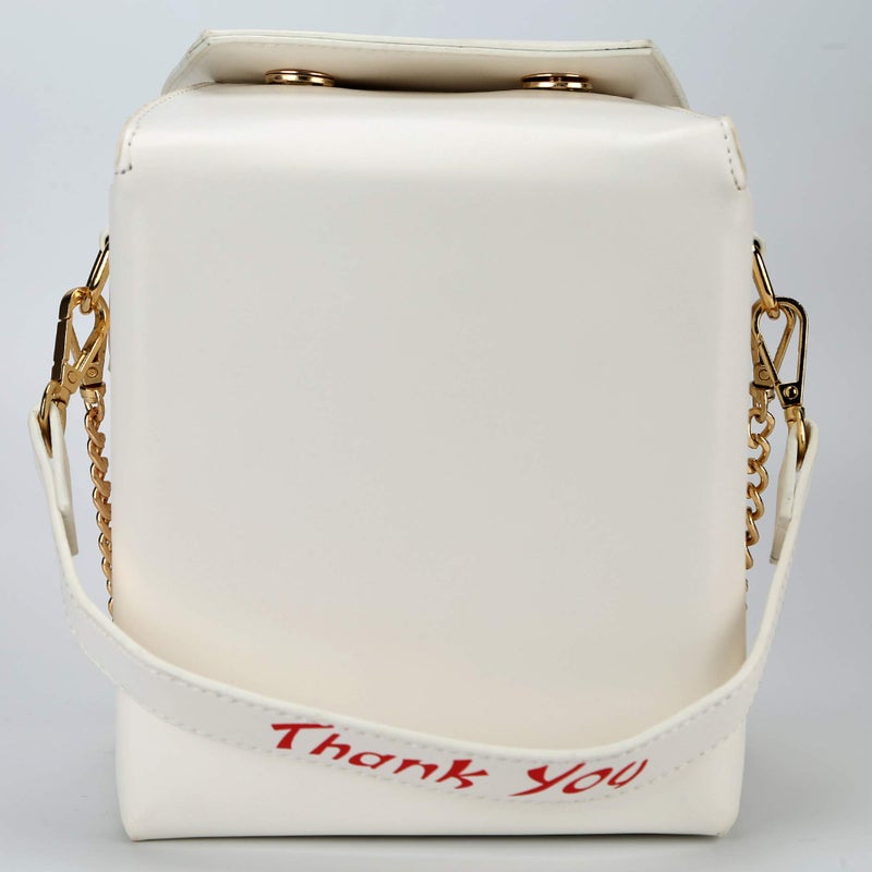 Ondeam Tower Print Crossbody Shoulder Bag,Pu Chinese Takeout Box Totes Purse for Women(White) - Image 4