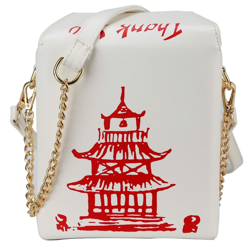 Ondeam Tower Print Crossbody Shoulder Bag,Pu Chinese Takeout Box Totes Purse for Women(White) - Image 1