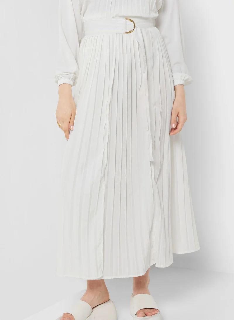 Khizana Belted Waist Detail Pleated Skirt