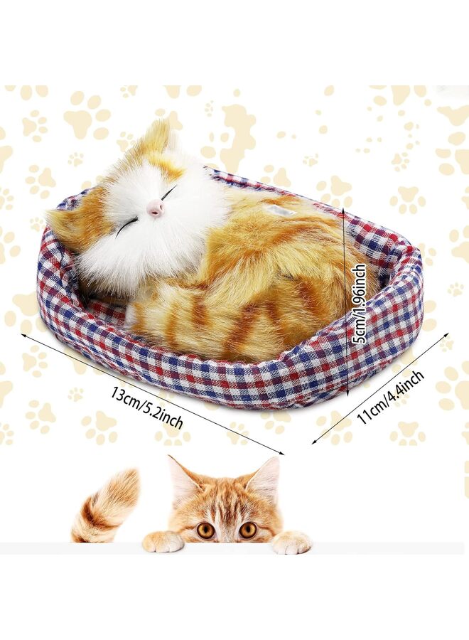 2Pcs Sleeping Cat in Pet Pad Doll Toy, Mini Kitten in Pet Pad with Meows Sounds Decor for Office Desk Hand Toy Gift for Kids Boys Girls,cyan and orange - Image 4