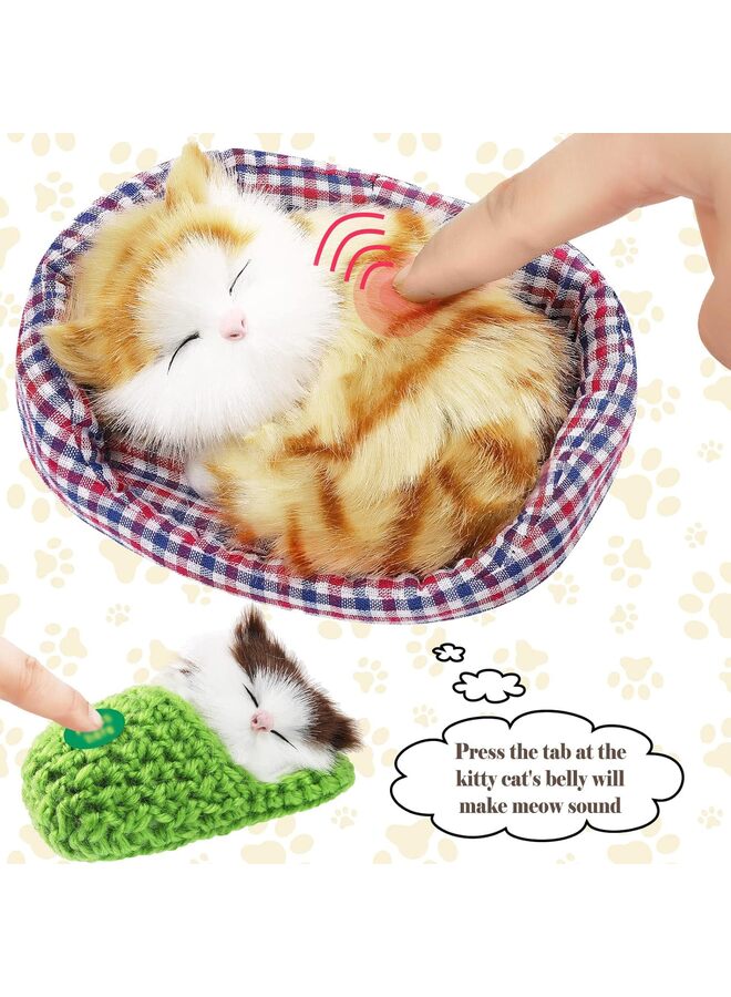 2Pcs Sleeping Cat in Pet Pad Doll Toy, Mini Kitten in Pet Pad with Meows Sounds Decor for Office Desk Hand Toy Gift for Kids Boys Girls,cyan and orange - Image 3