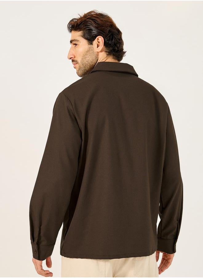 Cotton Linen Relaxed Fit Shacket with Patch Pocket