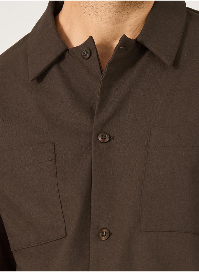 Cotton Linen Relaxed Fit Shacket with Patch Pocket