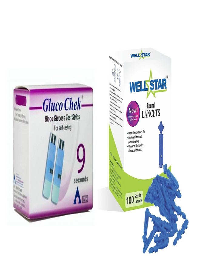 WELLSTAR مجموعة وخزات قياس السكر ويلستار 100 دائرية مع 50 شريط اختبار جلوكوشيك - Image 1