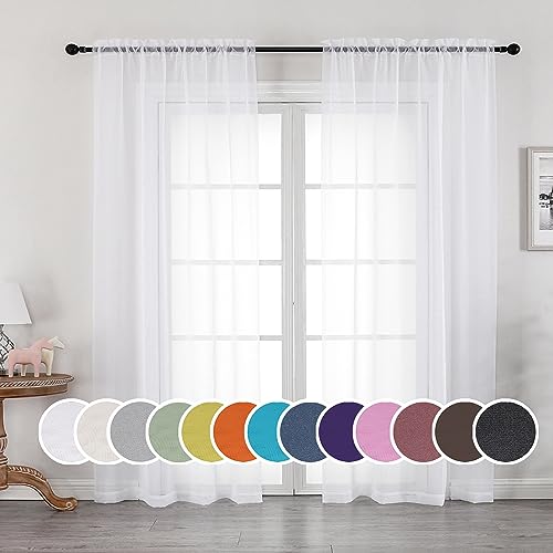 OWENIE White Sheer Curtains 96 Inches Long, Elegant Sheer Curtains for Bedroom, Window Voile Sheer Curtain Panels/Drapes/Treatment for Living Room, 2Pcs, Each 42" W x 96" L - Image 1