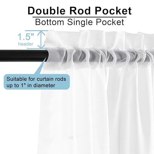 OWENIE White Sheer Curtains 96 Inches Long, Elegant Sheer Curtains for Bedroom, Window Voile Sheer Curtain Panels/Drapes/Treatment for Living Room, 2Pcs, Each 42" W x 96" L - Image 5