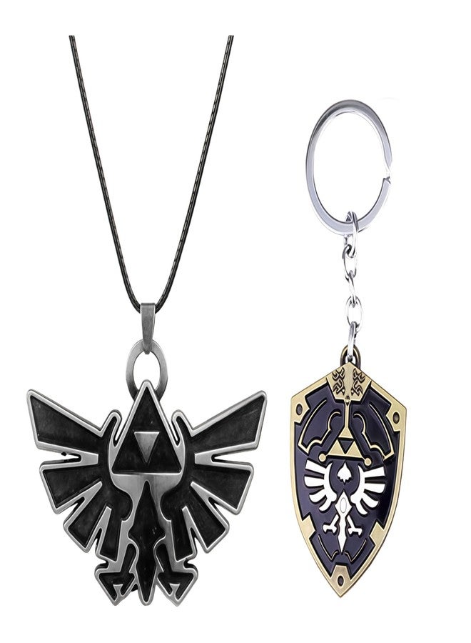 Biscount Cosplay Anime Game Hylian Shield Design Necklace Set Rope Triforce Symbol Keychain Pendant Chain Jewelry Gift For Men Kids - Image 1