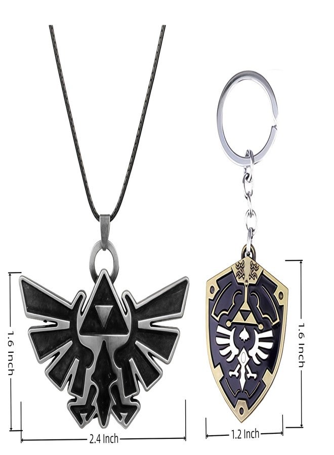 Biscount Cosplay Anime Game Hylian Shield Design Necklace Set Rope Triforce Symbol Keychain Pendant Chain Jewelry Gift For Men Kids - Image 2
