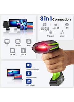 EYOYO Eyoyo 2D QR Industrial Barcode Scanner, IP65 Waterproof 3-in-1 Bluetooth, Wireless and USB Hands-Free Barcode Reader For Android  - Image 3