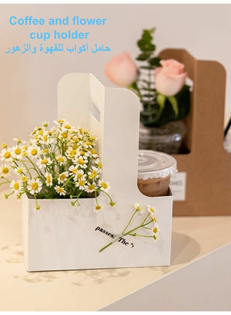 2 Cup Drink Carrier with Handle, 50 Pcs Cardboard Cup Holders, Disposable Drink Carriers for Delivery, Kraft Paper Coffee Cup Holder to Go, Take Out Cup Carriers for Hot/Cold Drinks. - Image 1