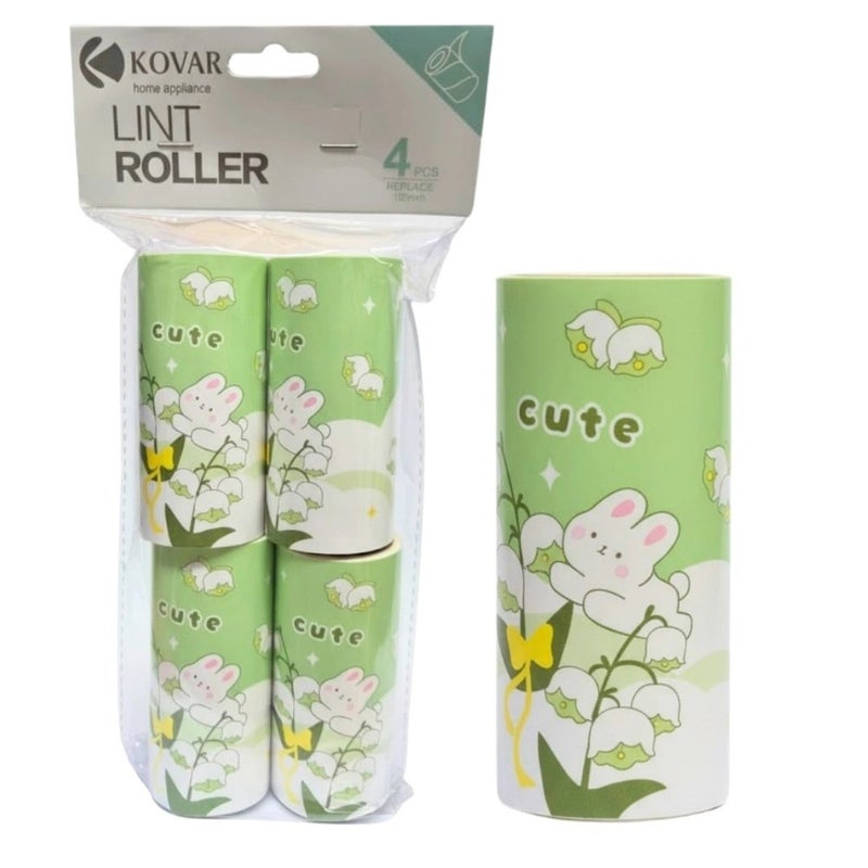 Kovar Sticky Easy Tear Lint Roller Refills For Clothes And Pets Hair- 4 Rolls