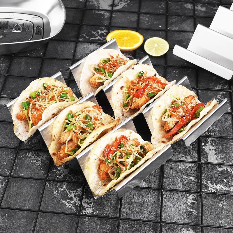 Voxmix Taco Holders 2 Packs - Stainless Steel Taco Stand Rack Tray Style by, Oven Safe for Baking, Dishwasher and Grill Safe - Image 4