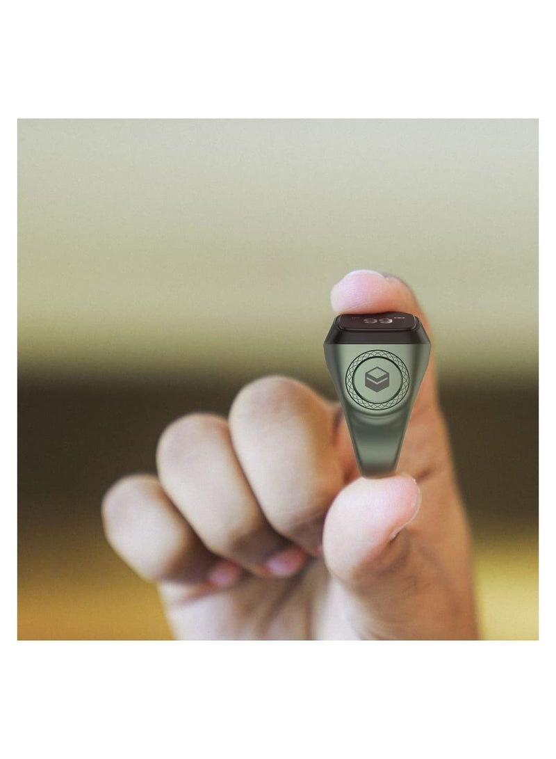 iQIBLA Smart Tasbih Zikr Ring New 2022 Aluminium alloy only 11.7g 18 MM GREEN With Charging Box - Image 3