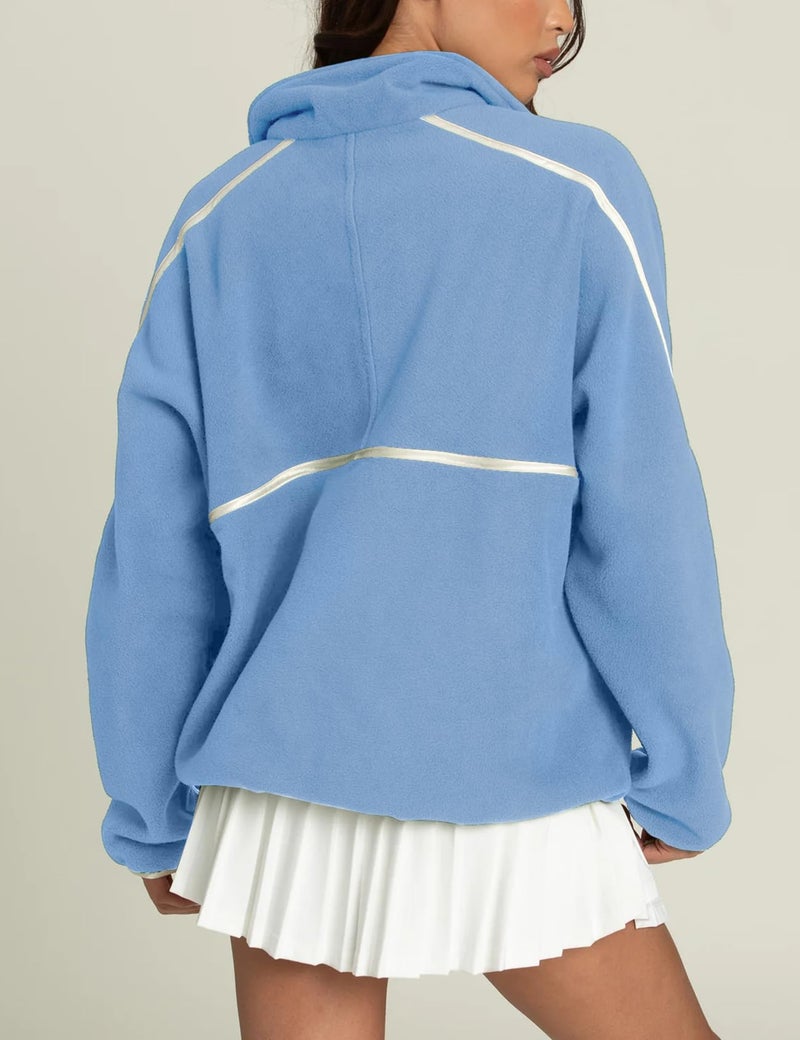 Yimoon Women's Oversized Sweatshirt Quarter Zip Fleece Pullover Casual Long Sleeve Loose Fall Fuzzy Tops Jacket Pockets(Blue-L) - Image 2