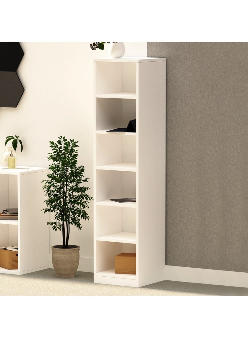 Mahmayi Mahmayi Wooden Storage Display Shelves 6-Tier Freestanding, Box Shelves, Top Shelf for Decoration Ideal for Storing and Displaying your possessions - White - Image 2