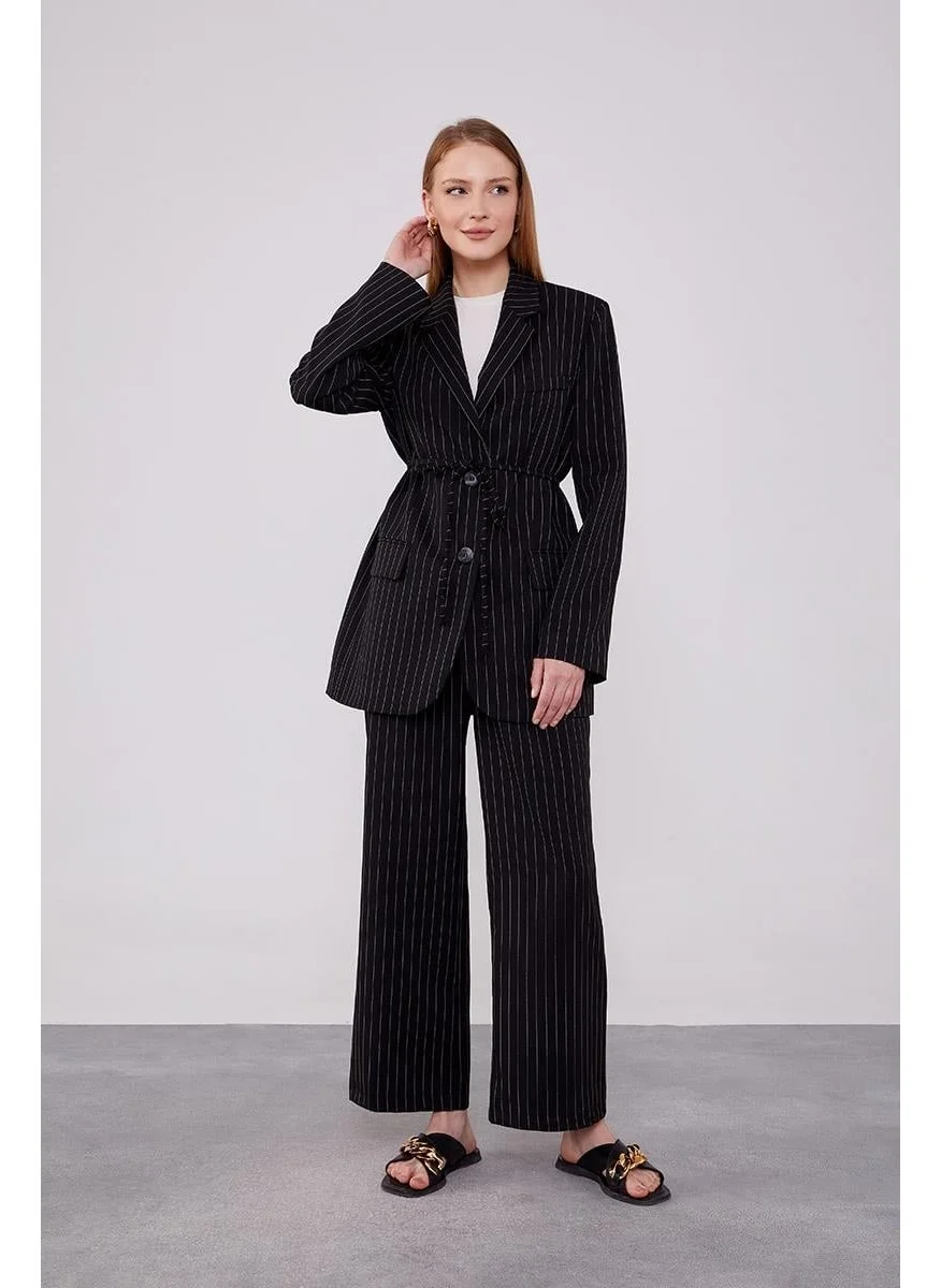 ليفيدور Black Waist-Tie Striped Trouser Suit