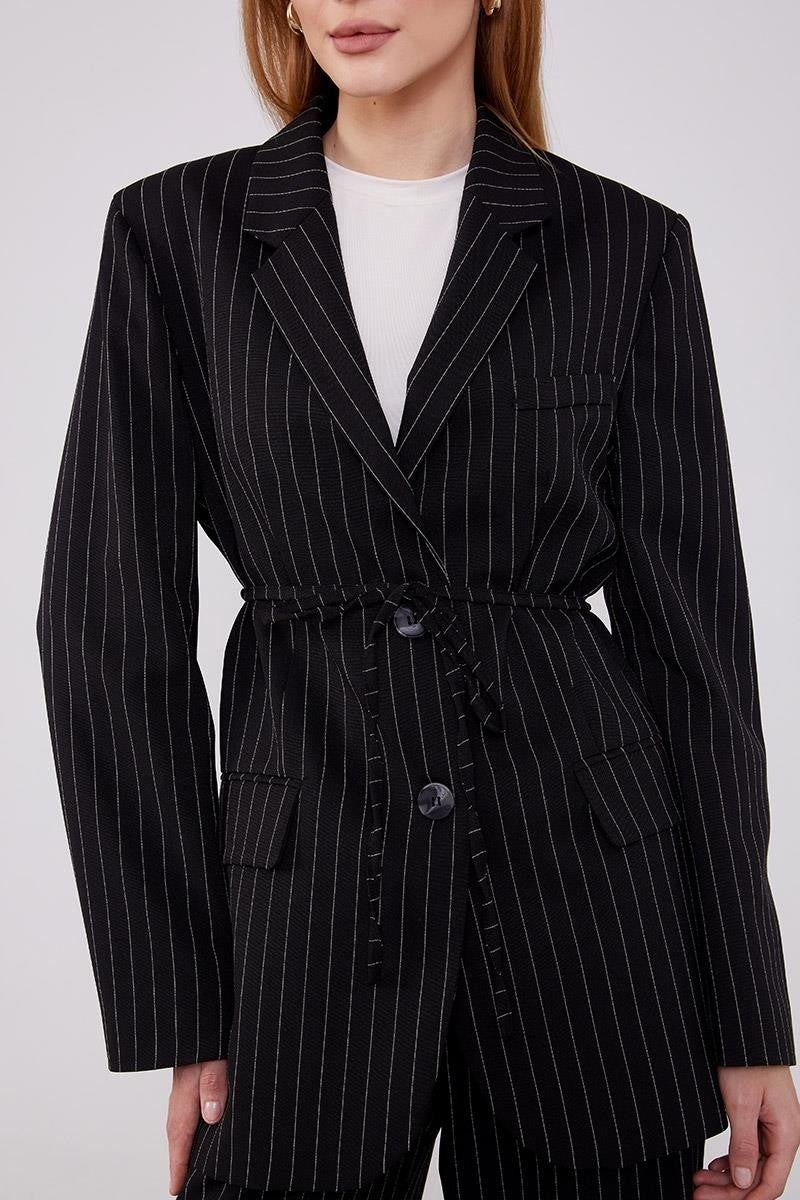 Levidor Black Waist-Tie Striped Trouser Suit  - Image 4