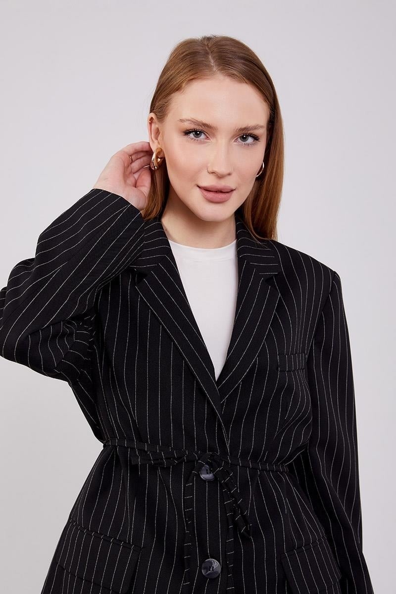 Levidor Black Waist-Tie Striped Trouser Suit  - Image 5