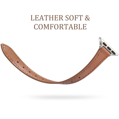 Charlam Compatible with Apple Watch Bands for Women 41mm 40mm 38mm 42mm 44mm 45mm 46mm, Top Grain Soft Leather Bands Slim Wristband for iWatch SE, iWatch Series 11 10 9 8 7 6 5 4 3 2 1,Brown/Starlight - Image 3