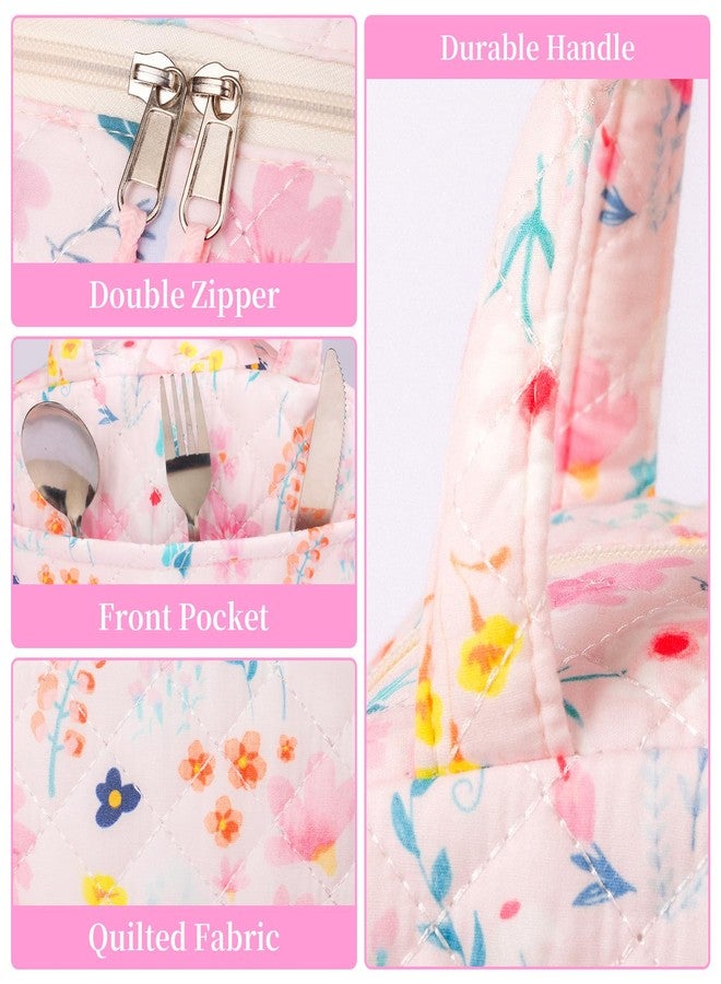 WOBAGMEN Quilted Lunch Box for Women,Lunch Box for Teen Girls,Cute Colorful Floral Lunch Bags for Work, School,Office,Picnic,Travel (Watercolor floral) - Image 3