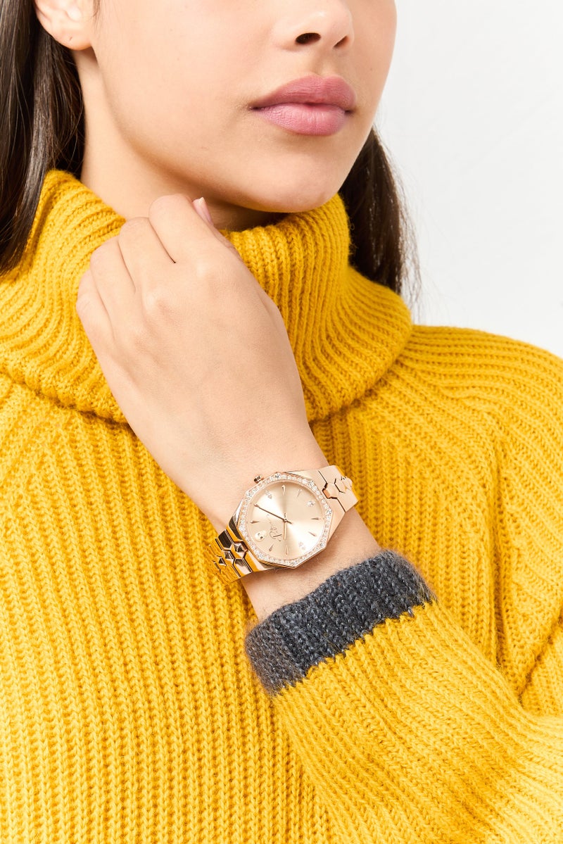 POLICE Women P 16038BSR-32M Stainless Steel Analog Watch 35 mm With Necklace, Rose Gold - Image 3
